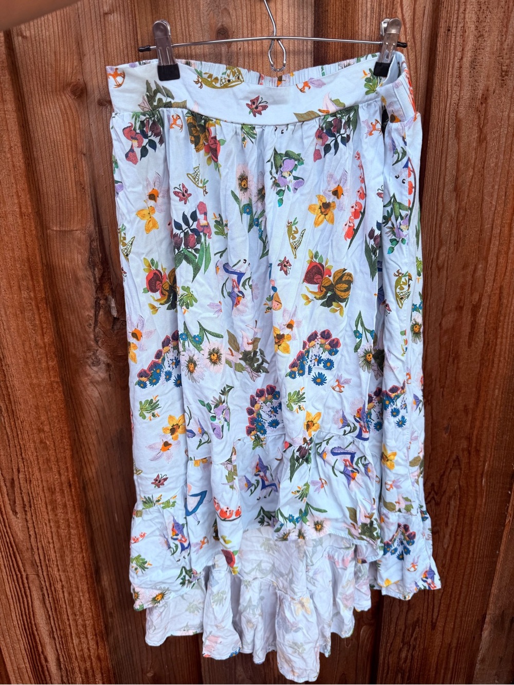 White Floral Tiered Midi Skirt